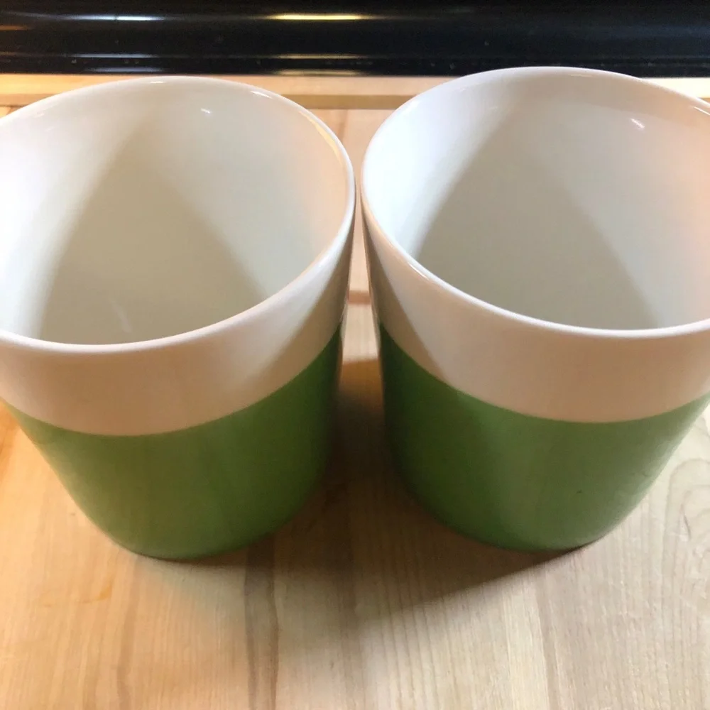 Crate and Barrel Coffee Mug Two Toned Spilt Design Green SET OF 2